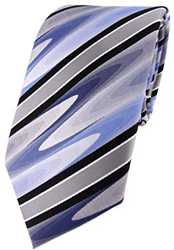 TigerTie Designer Krawatte in blau schwarz silber grau gestreift