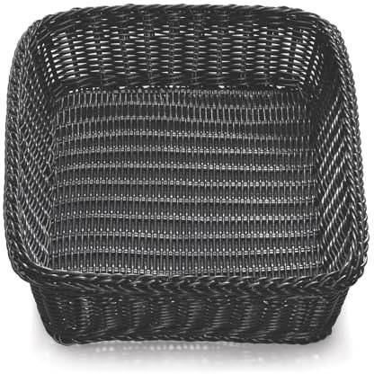TableCraft Ridal Rectangular Basket Black 19 x 14 x 4inch | Polywicker Baskets, Handwoven Baskets, Food Baskets, Bread Baskets
