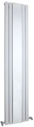 Hudson Reed HLW64 Sloane Modern Bathroom Vertical Designer Double Panel Radiator with Mirror (Excludes Valves), 1800mm x 381mm, Satin White, Set of 2 Pieces