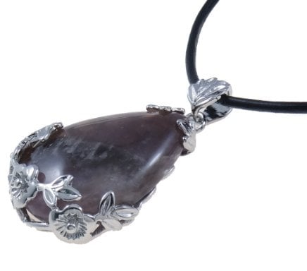 Vifaleno Amethyst Necklace, Amethyst Pendant, Teardrop, Black Leather Cord