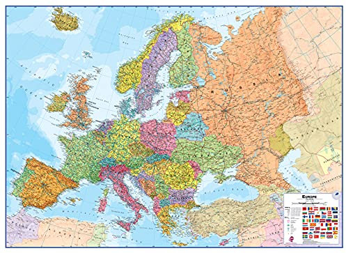 Mapa político de Europa grande para colgar - plastificado - 118,9 x 84,1 cm - Maps International