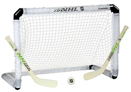 Franklin Sports Knie-Hockey-Set – beinhaltet 1 beleuchtetes Hockey-Tor – 2 Mini-Hockeyschläger und 1 beleuchteter Ball – NHL – leuchtet im Dunkeln – ideal für Kinder