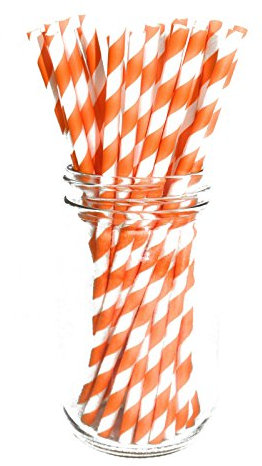 Premium Paper Straws [Pack of 25 Drinking Straws] by Picture Perfect Party (Orange Stripes)
