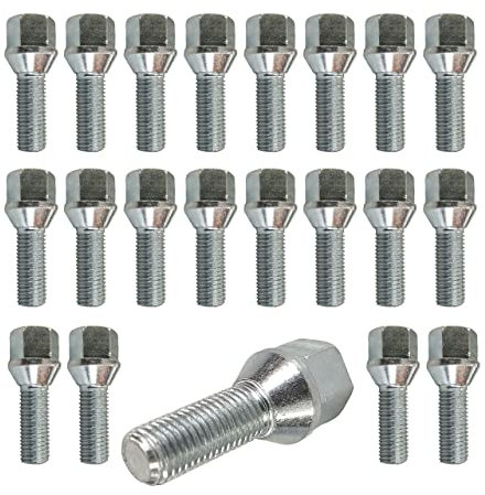 TRACER 20 Bulloni ruota Bulloni ruota M12 x 1,25 28mm cintura conica 60° compatibile con Alfa 145, 146, 147, 155, 156, 164, 4C, Giulietta, GT, GTV, Mito, Spider