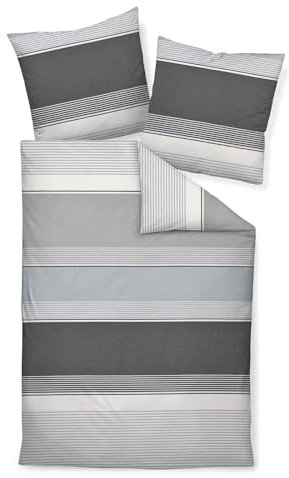 Janine Bettwäsche 135x200cm + 80x80cm DAVOS - weicher Bettbezug aus Feinbiber - mit Reißverschluss - 100% Baumwolle - Öko-Tex - silber