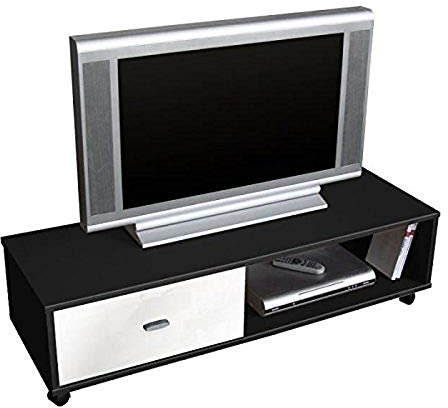 BERLIOZ CREATIONS Oliver Meuble TV Noir et Blanc 111 x 38 x 30 cm