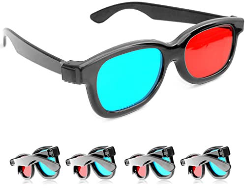 Ganzoo 3D-Anaglyphenbrille für TV oder PC-Spiele (rot/blau), Set 4 Stück, 3D Brille für Fernseher, 3D-Gläser mit Anaglyphen-Technologie
