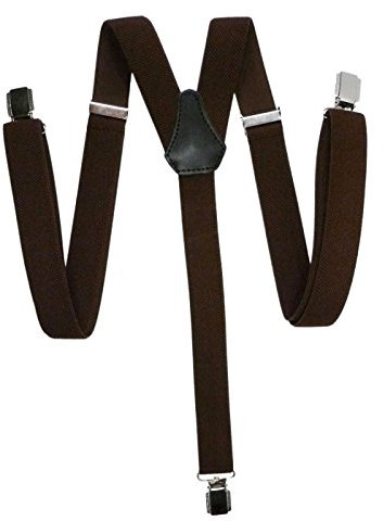 Olata Y-förmige Hosenträger Herren und Damen/Schmale Hosenträger mit Metall-Clips mit Kunststoffbeschichtung– 2,5 cm. Braun