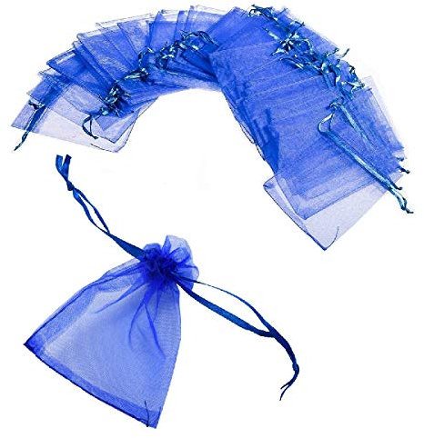 JZK® 50 x Klein blau Organza Saeckchen Süßigkeiten Beutel Geschenk Schmuckbeutel Geschenk Bags mit Drawstring, für Hochzeit Geburtstag Taufe Party Babyparty Baby Shower, 12 x 9cm