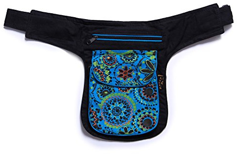 Kunst und Magie Bestickte Bauchtasche Sidebag Gürteltasche Festivaltasche, Blau