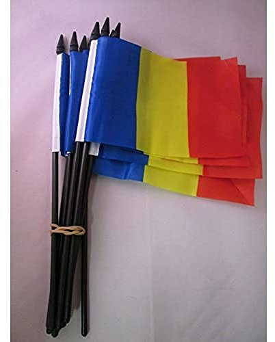 AZ FLAG Bandera de Rumania 15x10cm con Palo - Lote de 10 Bandera RUMANA 10 x 15 cm Poliester Ligero