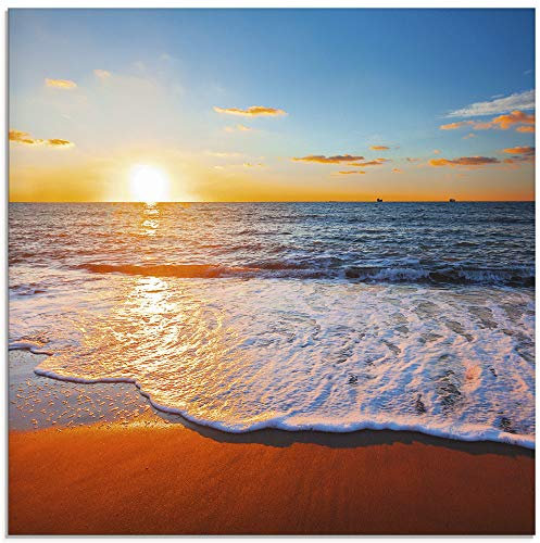 ARTland Wanddeko Glasbilder Wandbild Glas Bild einteilig Quadratisch Strand Meer Sonne Karibik Natur Landschaft Küste Sonnenaufgang Maritim S7LE