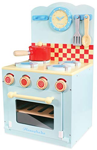 Le Toy Van - Educational Wooden Honeybake Oven & Hob Blue Set Pretend Kitchen Play Toy | Role Play Toy Kitchen Accessories
