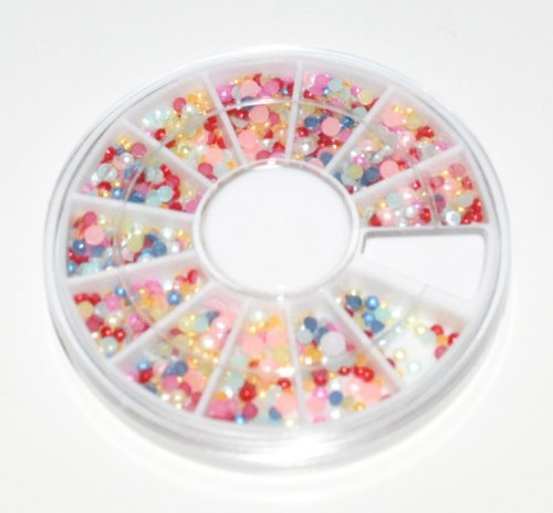 Half Baby Pearl False Nail Art Acrylic Tip Rhinestones Mixed Wheel by Kiara H&B