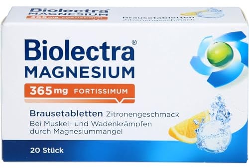 Biolectra Magnesium 365 mg fortissimum Zitrone 20 Stück Brausetabletten, Hochdosiert, zur Behandlung von Muskel- und Wadenkrämpfen, Apotheken-Qualität