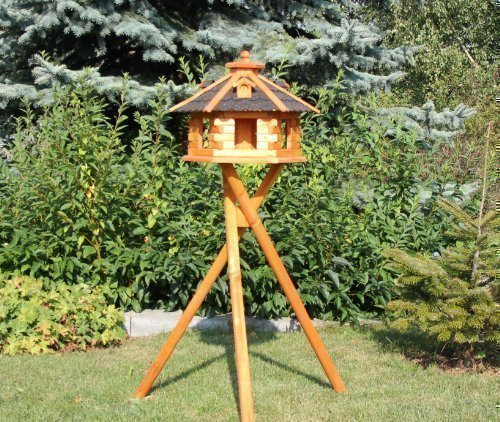 holzdekoladen Vogelhaus mit Ständer und Solarbeleuchtung Typ 4-5 (Schwarz, groß)