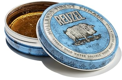 REUZEL Blue Pomade, Strong All Day Hold, Water Soluble Styling, High Shine and Flake Free, Easy To Wash Out, For All Hair Types
