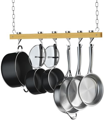Cooks Standard NC-00269 Standard, Single Bar, 36-Inch Ceiling Mounted Wooden Pot Rack, Brown