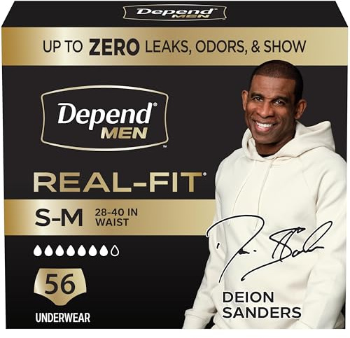 Depend Real Fit Adult Diapers, Incontinence Underwear for Men, Disposable, Maximum Absorbency, Small/Medium, Grey, 56 Count (2 Packs of 28), Packaging May Vary