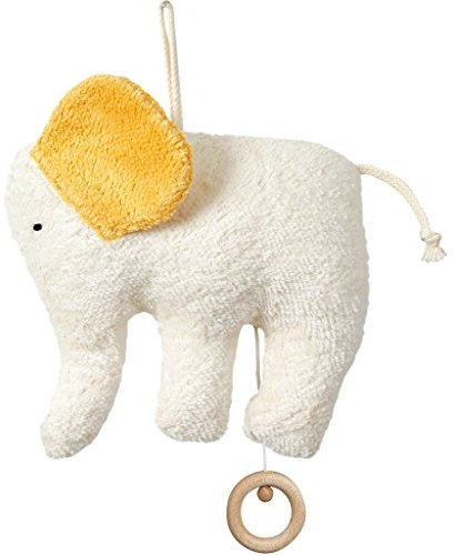 Efie Bio-Spieluhr Elefant – handgefertigt in Deutschland – 100 % Baumwolle (kbA), Füllung Schurwolle (kbT) – GOTS-zertifiziert - nachhaltiges Babyspielzeug - Melodie (Schuberts Wiegenlied)