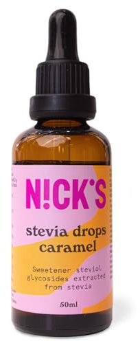 NICKS Stevia Liquide, Gouttes de stévia Arôme Caramel - Edulcorant Naturel, Zéro Calorie Substitut de Sucre - Keto, Vegan, Sans Sucre, Sans Gluten, Low carb (50 ml)