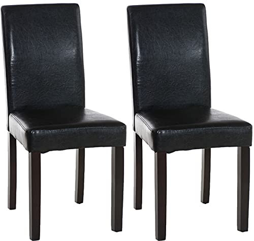 CLP 2X Esszimmerstuhl INA mit dunkel-braunem Holzgestell und Kunstlederbezug | Lehnstuhl mit Einer Sitzhöhe von 47 cm Schwarz