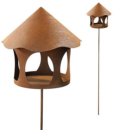 Vogelhaus Futterstelle rund zum Stecken mit Stab Metall Rost Deko Kerzenhalter Stecker Stab