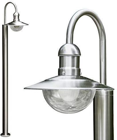 HOFSTEIN Außenleuchte Elima, Stehleuchte aus Edelstahl in modernem Design, mit Lampenschirmen aus Glas, 1-armige Wegeleuchte 140 cm, Gartenlampe mit E27-Fassung, IP44, ohne Leuchtmittel