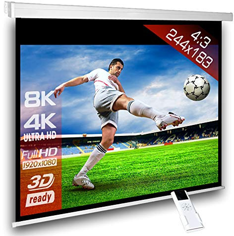 Alphavision SlenderLine Schermo per proiettore motorizzato 244x183cm Formato 4:3 con radiocomando per installazione a parete o soffitto FULL-HD 4K Ultra HD 2D/3D