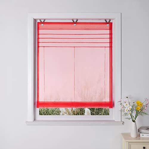 Yujiao Mao Uni Raffrollo Ösenrollo Kessy Biese transparent Voile Rollos 1er-Pack B*H 120 * 140cm Rot