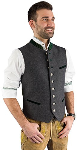 Grasegger Trachtenweste Steigl 1-W-3217-1225 grau-grün ohne Ärmel, moderne Lodenweste für Herren mit Innentaschen, elegantes Gilet für Männer
