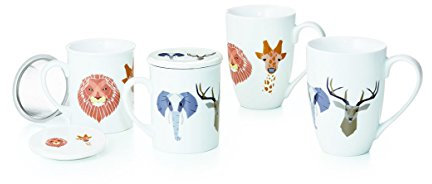 Becher Alfie Porzellan, 2-fach 250ml grau braun Elefant Giraffe Löwe Hirsch Tasse