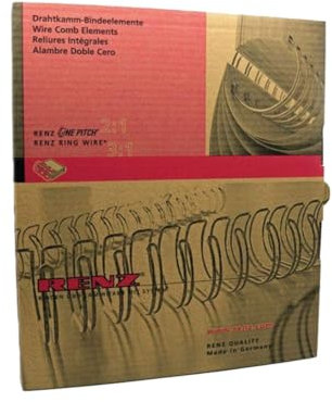 Renz Ring Wire Drahtkamm-Bindeelemente in 3:1 Teilung, 34 Schlaufen, Durchmesser 14.3 mm, 9/16 Zoll, schwarz