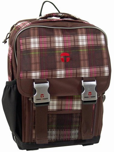 Take It Easy Plaid Schulrucksack MAILAND mit Laptop-Fach (166 braun/pink)
