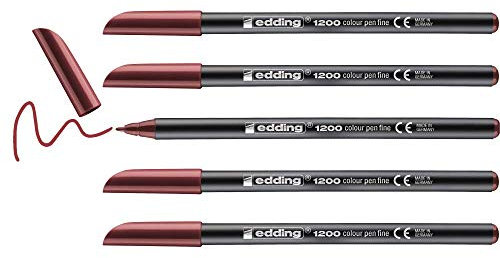 edding 1200 Fasermaler fein - englisch-rot - 5 Stifte - Rundspitze 1 mm - Filzstift zum Zeichnen und Schreiben - für Schule, Mandala