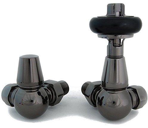 Faringdon Traditional Thermostatic Radiator Corner Valve Set Black Nickel