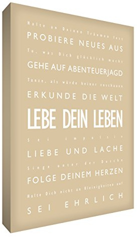 Little Helper LVLF128-01G Feel Good Art Wandschmuck aus starker Leinwand im modernen typographischen Stil Lebe dein Leben, 30 x 20 cm, beige