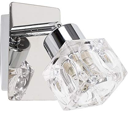MiniSun | Modern Silver Chrome Plate and Clear Glass Ice Cube Shade Wall Lamps | Wall Spotlights, Home Décor & Improvement Essential | Set of 2 | Mains Wired