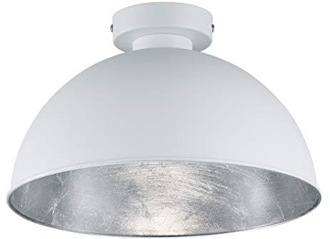 Reality Leuchten Deckenleuchte Jimmy, 1 x E27 ohne Leuchtmittel, Durchmesser 31 cm, Höhe 19 cm, Außen weiß, Innen silber, R60121001