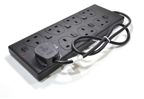 kenable 8 Gang Extension Lead with Individual Switches | 8 Way UK Plug Sockets Power Strip | Energy Saving Mains Adaptor | 1m Cable Black