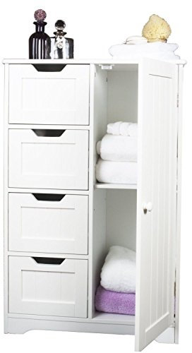 Home Treats White Wooden Bathroom Cabinet With Four Drawers & Cupboard Ideal For Bathroom or Bedroom