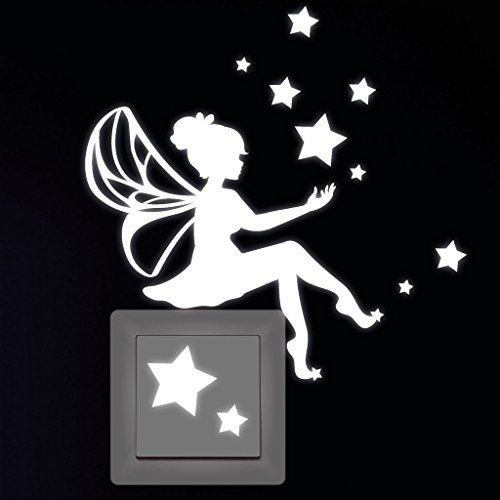 Wandtattoo Loft Leuchtaufkleber Lichtschalter, Elfe mit Sternen, 11 Stück, Selbstklebende und Fluoreszierende Leuchtaufkleber, Nachtlicht, Leuchtende Aufkleber, Leuchtaufkleber Wand Kinderzimmer