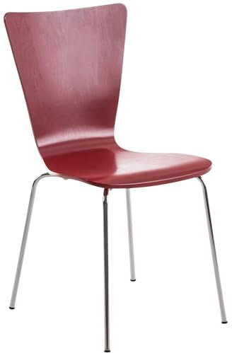 CLP Stapelstuhl Aaron I Ergonomisch Geformter Konferenzstuhl Mit Holzsitz I Platzsparender Besucherstuhl Mit Bodenschonern, Farbe:rot