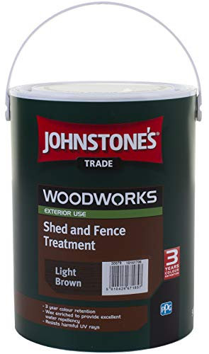 5 LTR JOHNSTONE'S WOODWORKS SHED & FENCE QUICK DRY WOODSTAIN LIGHT BROWN