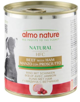 Almo Nature HFC Natural - Nassnahrung für Hunde mit Rind mit Schinken ursprünglich Lebensmittelqualität und werden jetzt für Hundenahrung erwendet.