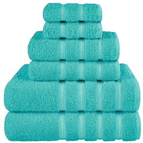 American Soft Linen Luxuriöses 6-teiliges Handtuch-Set, 2 Badetücher, 2 Handtücher, 2 Waschlappen, 100% türkische Baumwolle, Handtücher für Badezimmer, türkisblaue Handtuch-Sets