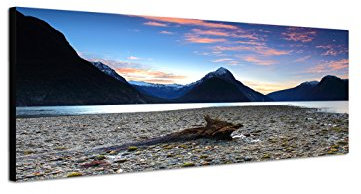 Wandbild auf Leinwand als Panorama in 150x50cm Neuseeland Berge See Sonnenuntergang