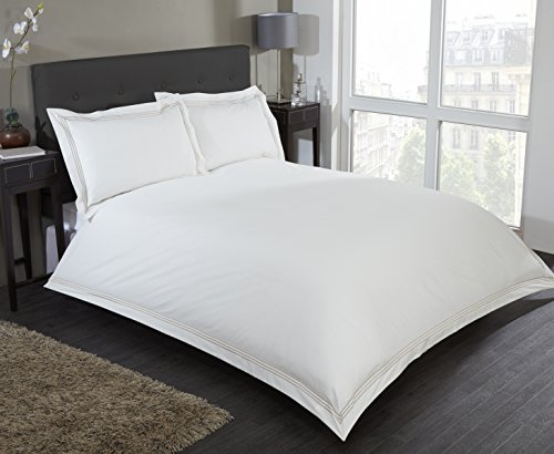 Rapport Home Luxury Premium Mayfair White Double Bedding Set with Cream Borders Double Duvet Cover Set