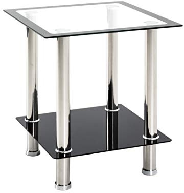 HAKU Beistelltisch Edelstahl Glasplatte schwarz Sofatisch Platte Sicherheitsglas Couchtisch modern - Maße: B 40 x H 46 x T 40 cm; Style: Modern