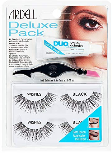 ARDELL Deluxe Pack. Contiene:2 Pares de Pestañas Postizas Wispies Black, 1 Adhesivo Duo 2. 5g y 1 Aplicador de Pestañas Postizas - 1 Set